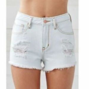 Bullhead Denim Co High Waisted Shorts Distressed Light Wash